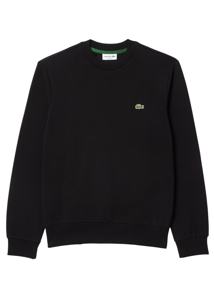 LACOSTE Fleece Crew Neck Sweatshirt Black - MAISONDEFASHION.COM