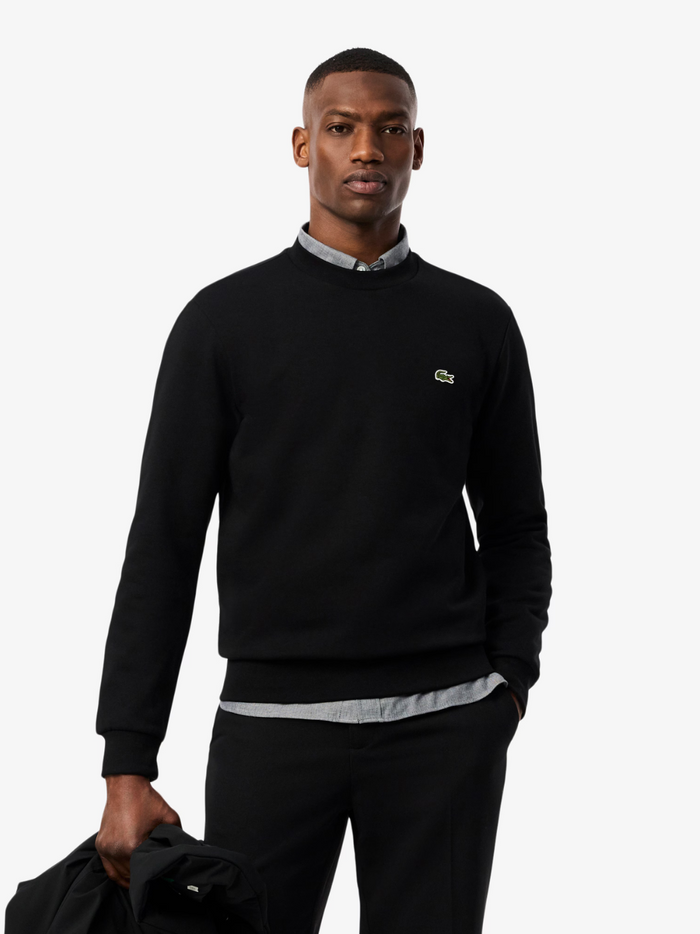 LACOSTE Fleece Crew Neck Sweatshirt Black - MAISONDEFASHION.COM