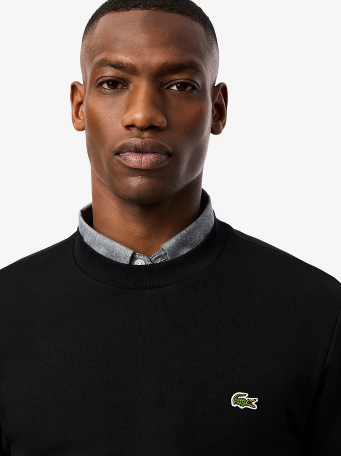 LACOSTE Fleece Crew Neck Sweatshirt Black - MAISONDEFASHION.COM