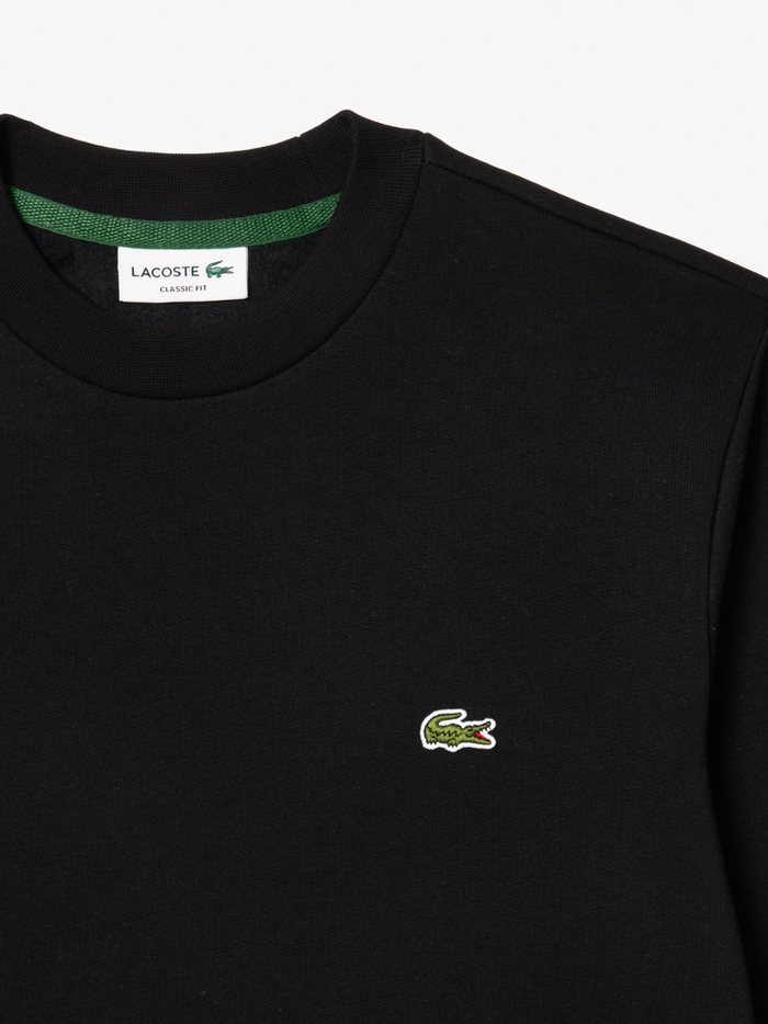 LACOSTE Fleece Crew Neck Sweatshirt Black - MAISONDEFASHION.COM