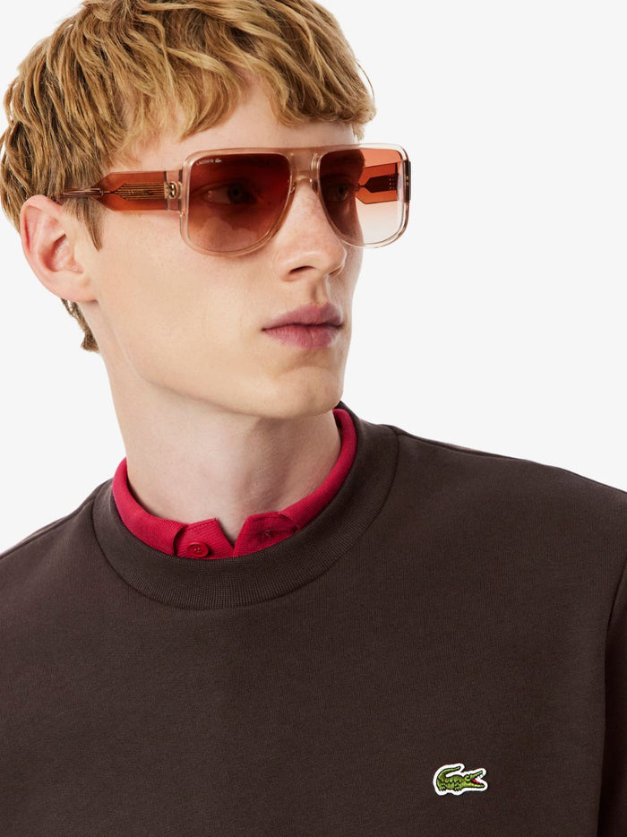 LACOSTE Fleece Crew Neck Sweatshirt Brown - MAISONDEFASHION.COM