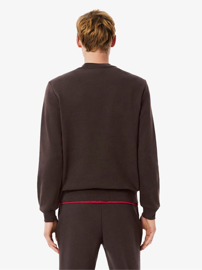 LACOSTE Fleece Crew Neck Sweatshirt Brown - MAISONDEFASHION.COM