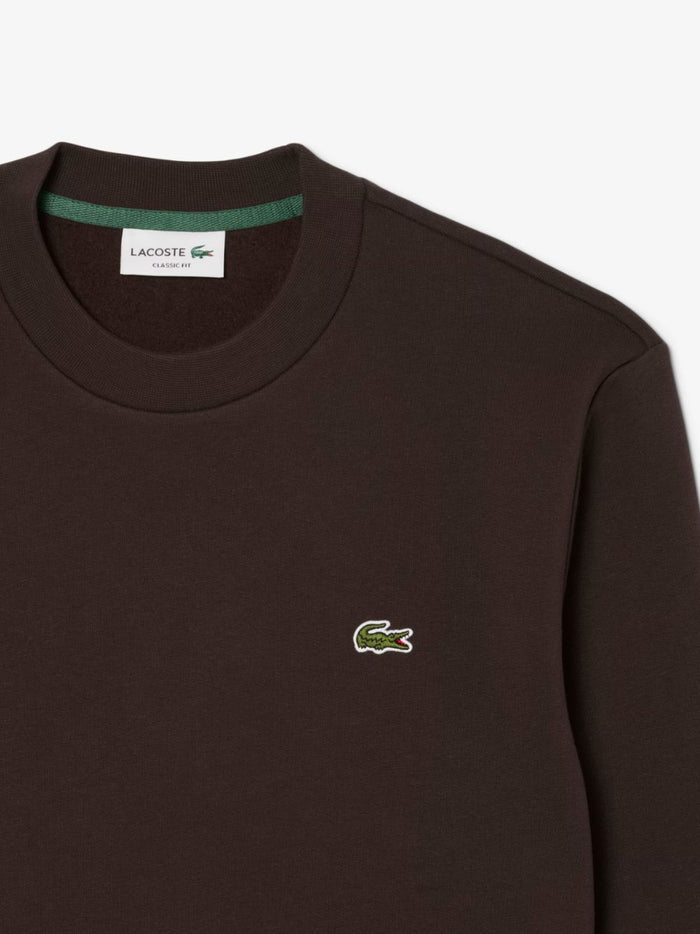 LACOSTE Fleece Crew Neck Sweatshirt Brown - MAISONDEFASHION.COM