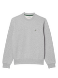 LACOSTE Fleece Crew Neck Sweatshirt in grey - front view showing the iconic crocodile logo and classic crew neck design