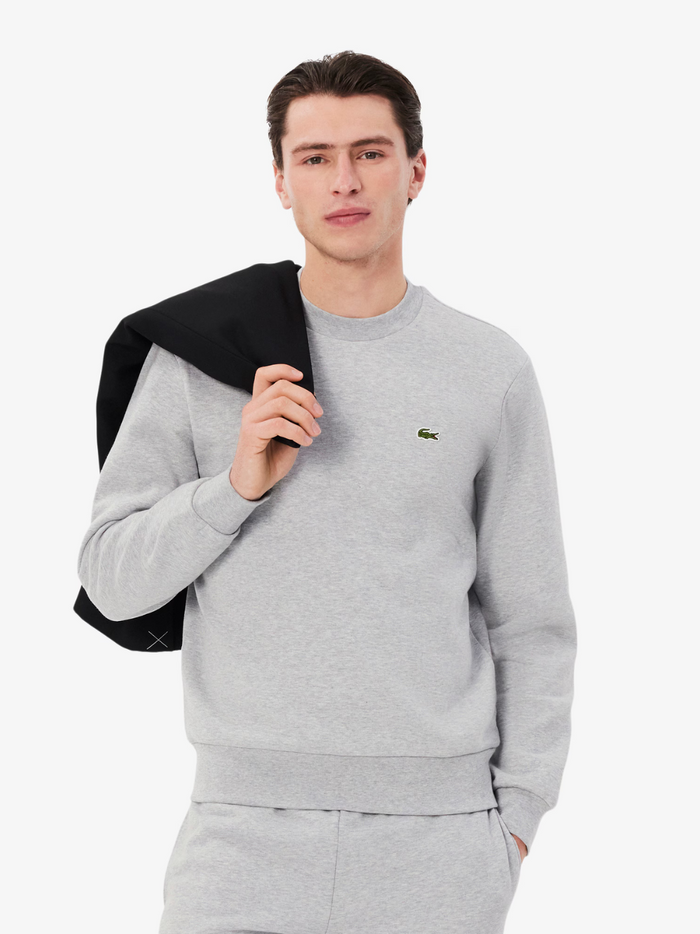 LACOSTE Fleece Crew Neck Sweatshirt Grey - back view displaying the clean silhouette and fleece fabric texture