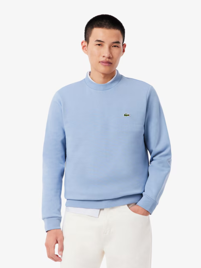 LACOSTE Fleece Crew Neck Sweatshirt Light Blue - MAISONDEFASHION.COM