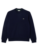 LACOSTE Fleece Crew Neck Sweatshirt in Midnight Blue - front view showing classic crew neckline and iconic crocodile logo