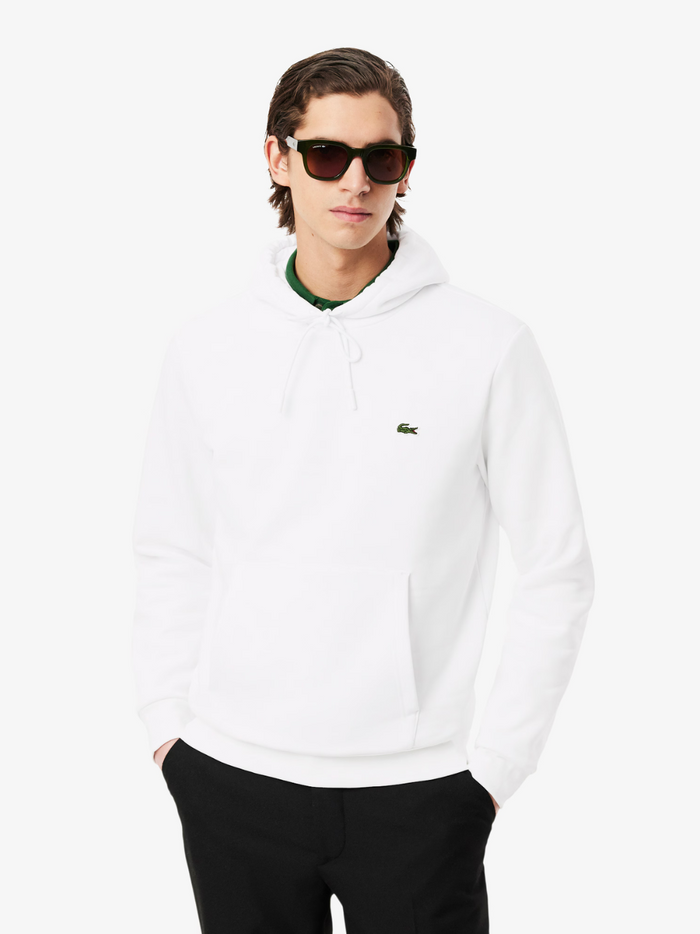 LACOSTE Fleece Hoodie White - MAISONDEFASHION.COM