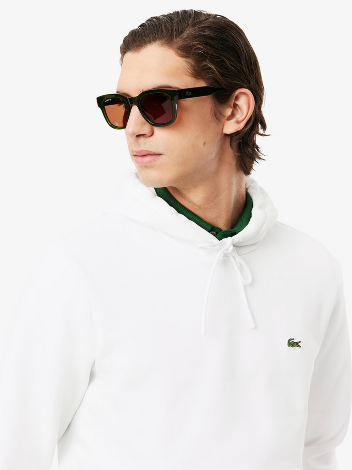 LACOSTE Fleece Hoodie White - MAISONDEFASHION.COM