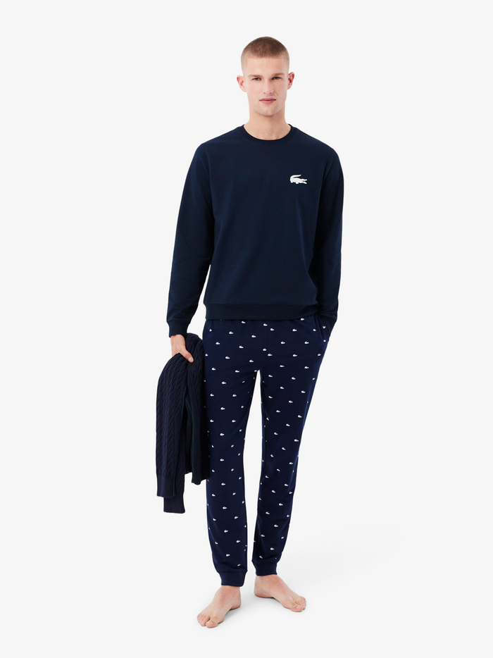 LACOSTE Fleece Lounge Hoodie Navy Blue - MAISONDEFASHION.COM