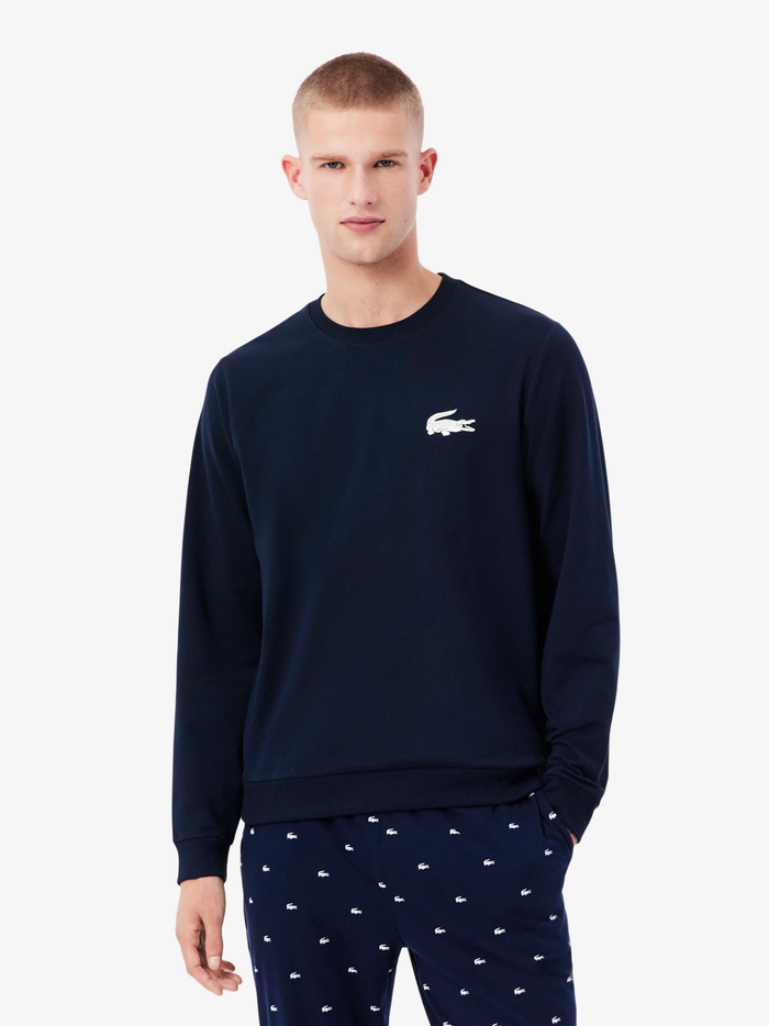 LACOSTE Fleece Lounge Hoodie Navy Blue - MAISONDEFASHION.COM