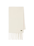 LACOSTE Fringed Alpaca Wool Scarf Ecru White - MAISONDEFASHION.COM