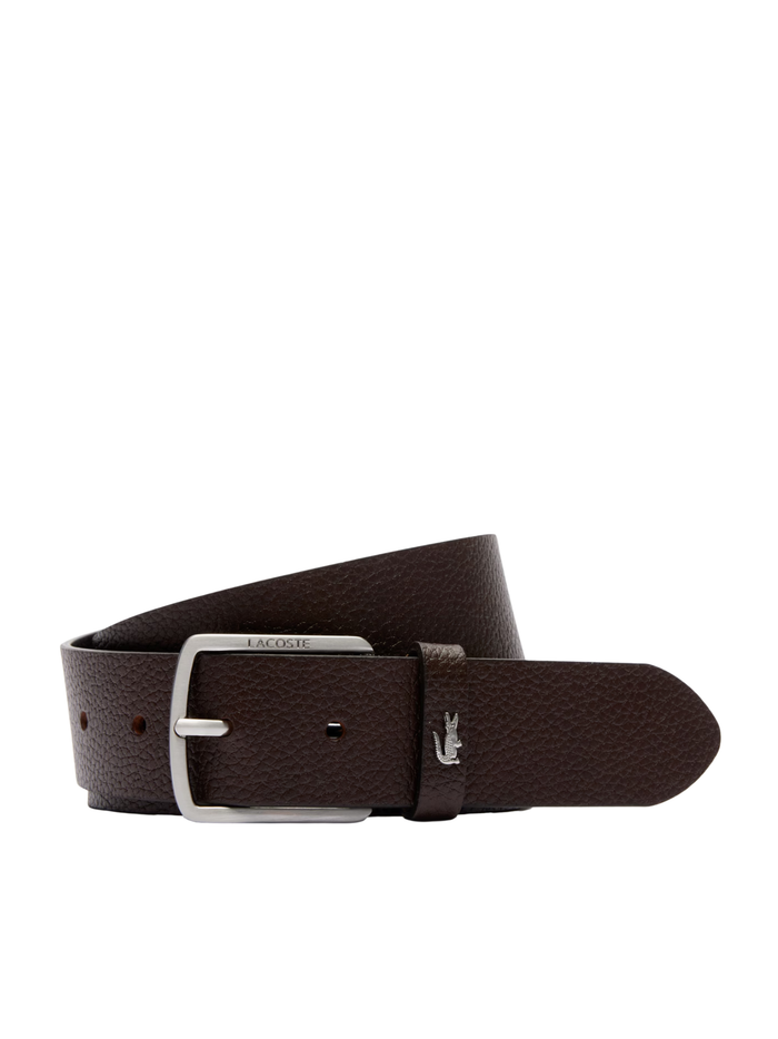 LACOSTE Grained Leather Belt Brown - MAISONDEFASHION.COM