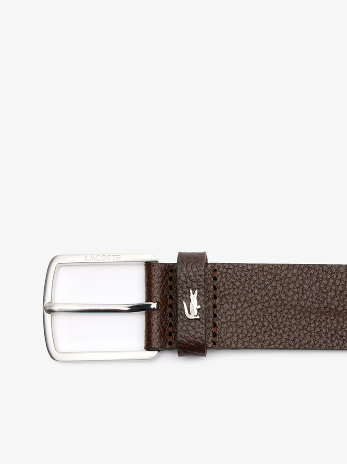 LACOSTE Grained Leather Belt Brown - MAISONDEFASHION.COM