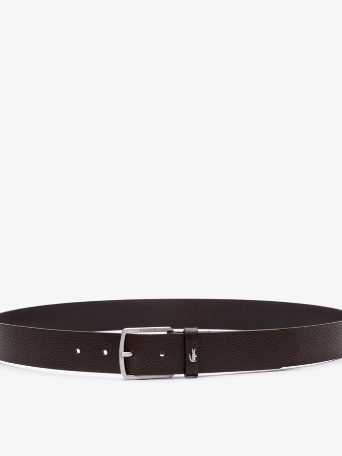 LACOSTE Grained Leather Belt Brown - MAISONDEFASHION.COM