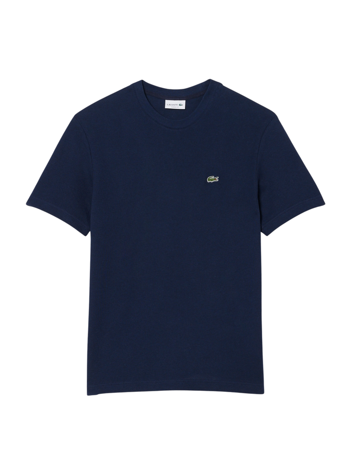 LACOSTE Heavy Cotton and Linen Piqué T-shirt Midnight Blue - MAISONDEFASHION.COM