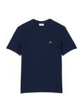 LACOSTE Heavy Cotton and Linen Piqué T-shirt Midnight Blue - MAISONDEFASHION.COM