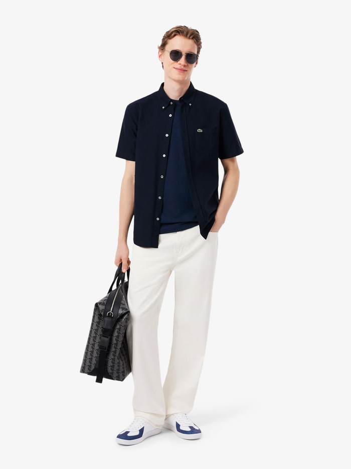 LACOSTE Heavy Cotton and Linen Piqué T-shirt Midnight Blue - MAISONDEFASHION.COM