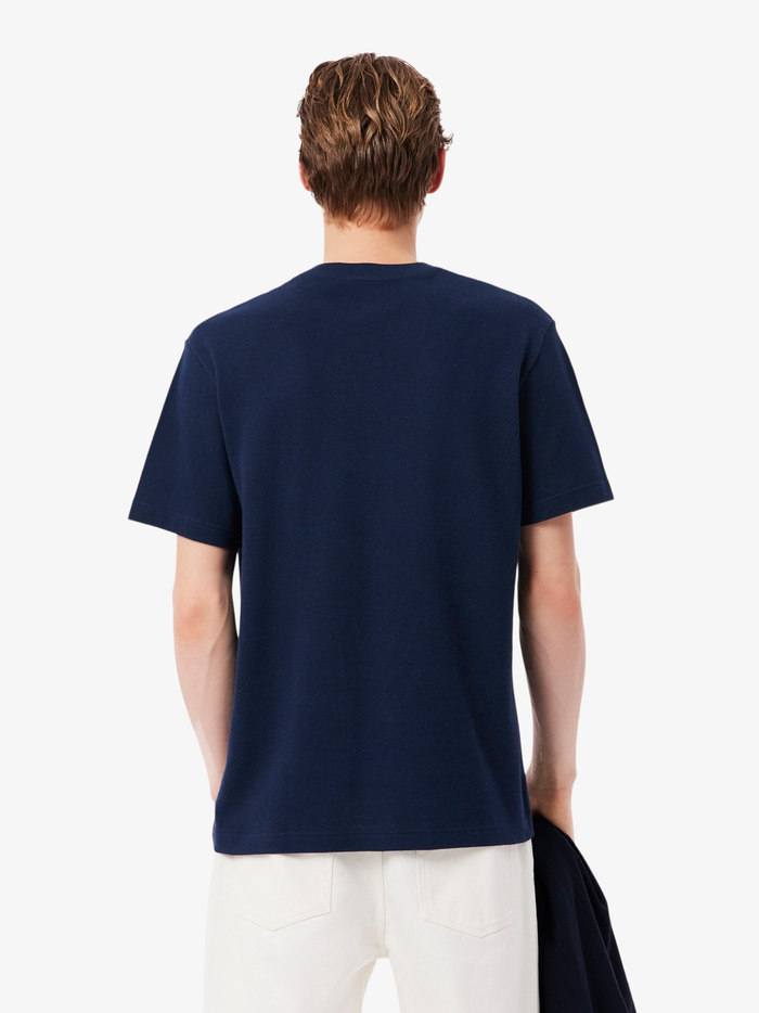 LACOSTE Heavy Cotton and Linen Piqué T-shirt Midnight Blue - MAISONDEFASHION.COM