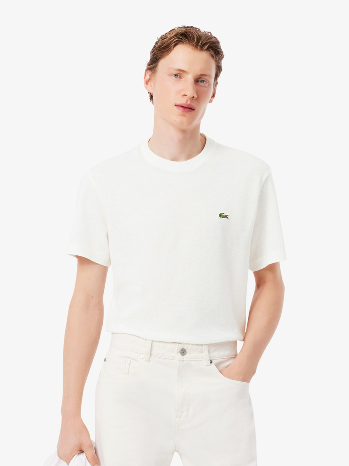 LACOSTE Heavy Cotton and Linen Piqué T-shirt White - MAISONDEFASHION.COM
