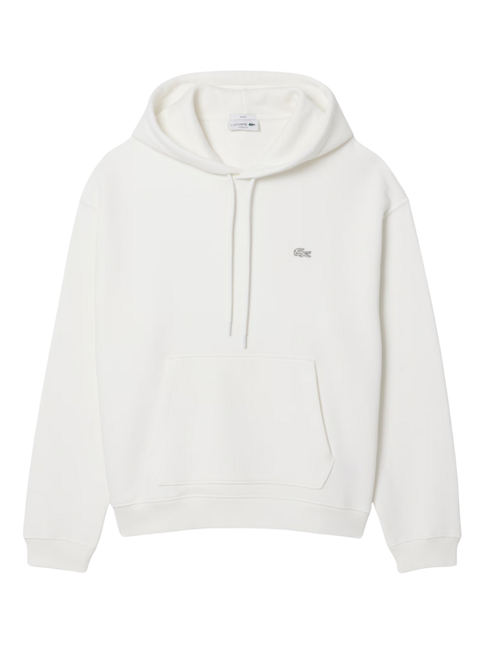 LACOSTE Heavy Fleece Hoodie White - MAISONDEFASHION.COM