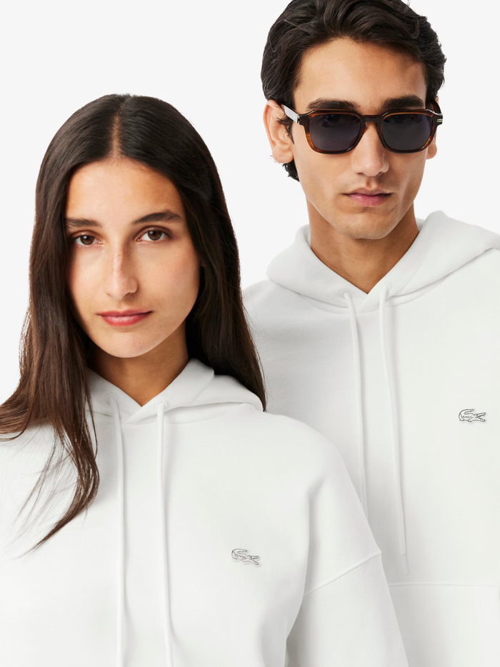 LACOSTE Heavy Fleece Hoodie White - MAISONDEFASHION.COM
