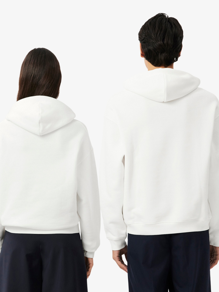 LACOSTE Heavy Fleece Hoodie White - MAISONDEFASHION.COM