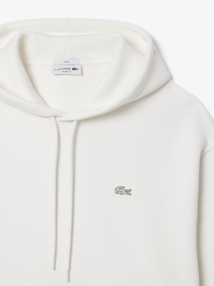 LACOSTE Heavy Fleece Hoodie White - MAISONDEFASHION.COM