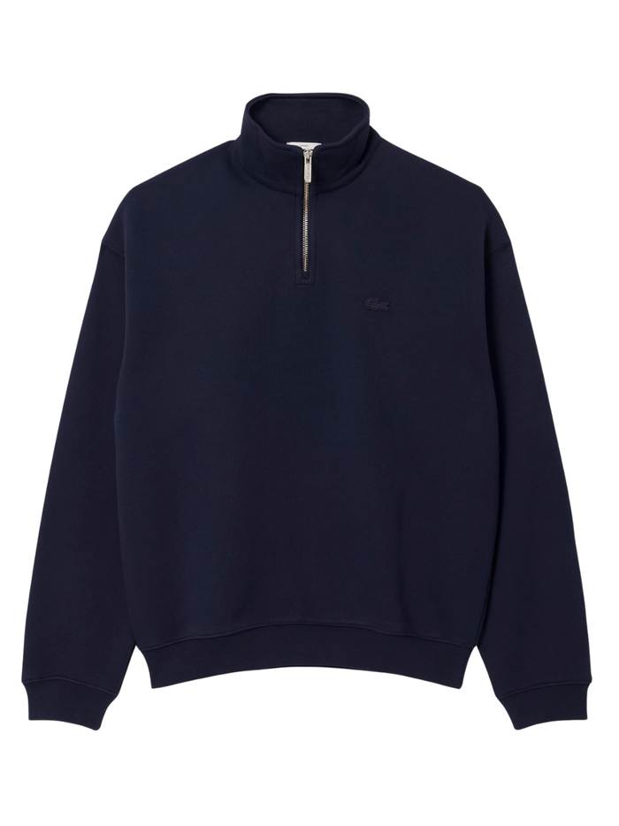 LACOSTE Heavy Fleece Zipper Neck Sweatshirt Midnight Blue - MAISONDEFASHION.COM