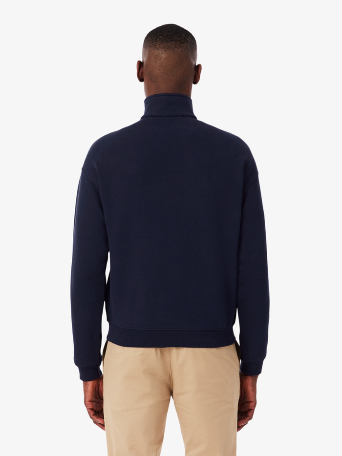 LACOSTE Heavy Fleece Zipper Neck Sweatshirt Midnight Blue - MAISONDEFASHION.COM