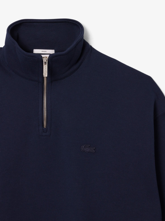 LACOSTE Heavy Fleece Zipper Neck Sweatshirt Midnight Blue - MAISONDEFASHION.COM
