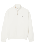 LACOSTE Heavy Fleece Zipper Neck Sweatshirt White - MAISONDEFASHION.COM
