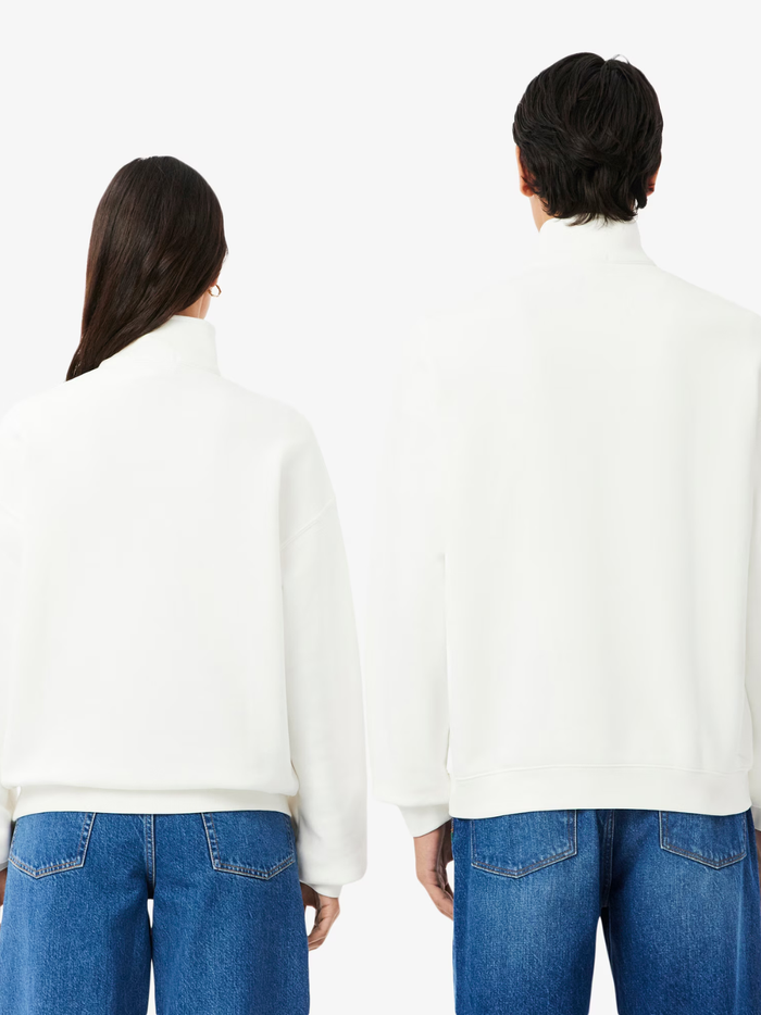 LACOSTE Heavy Fleece Zipper Neck Sweatshirt White - MAISONDEFASHION.COM
