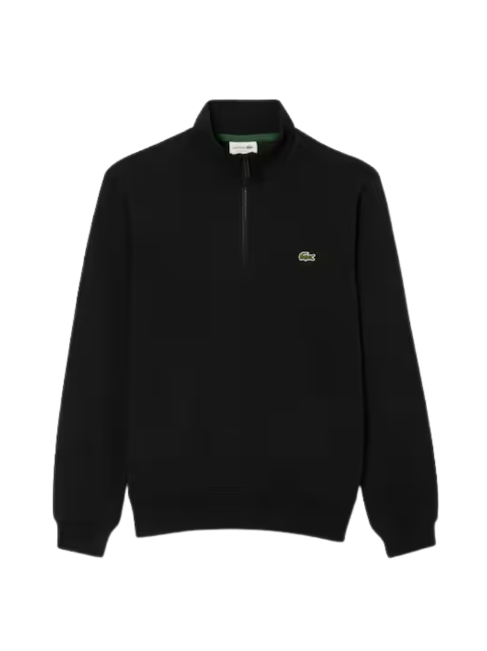 LACOSTE High Neck Zipped Fleece Sweatshirt Black - MAISONDEFASHION.COM