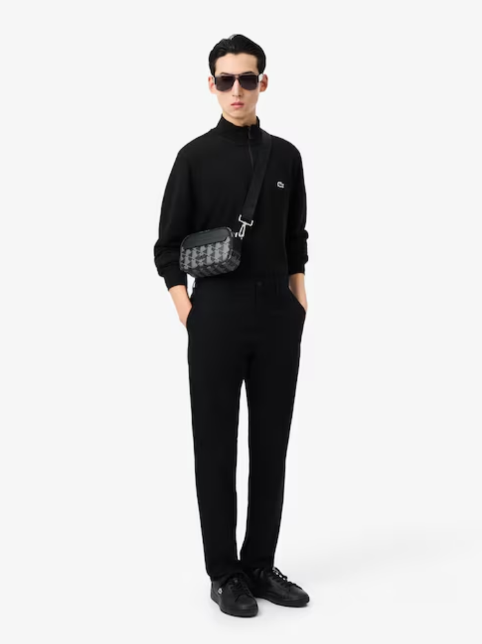 LACOSTE High Neck Zipped Fleece Sweatshirt Black - MAISONDEFASHION.COM