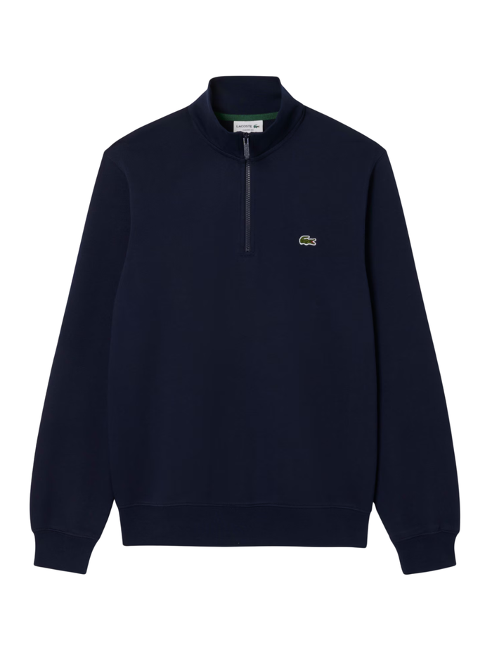 LACOSTE High Neck Zipped Fleece Sweatshirt Midnight Blue - MAISONDEFASHION.COM