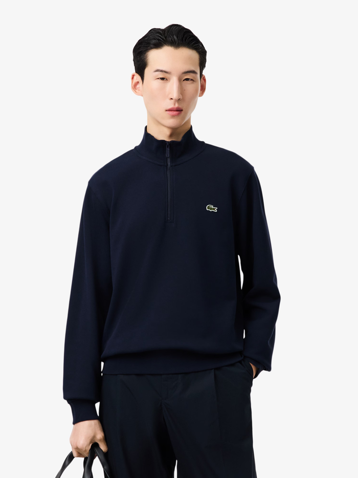LACOSTE High Neck Zipped Fleece Sweatshirt Midnight Blue - MAISONDEFASHION.COM