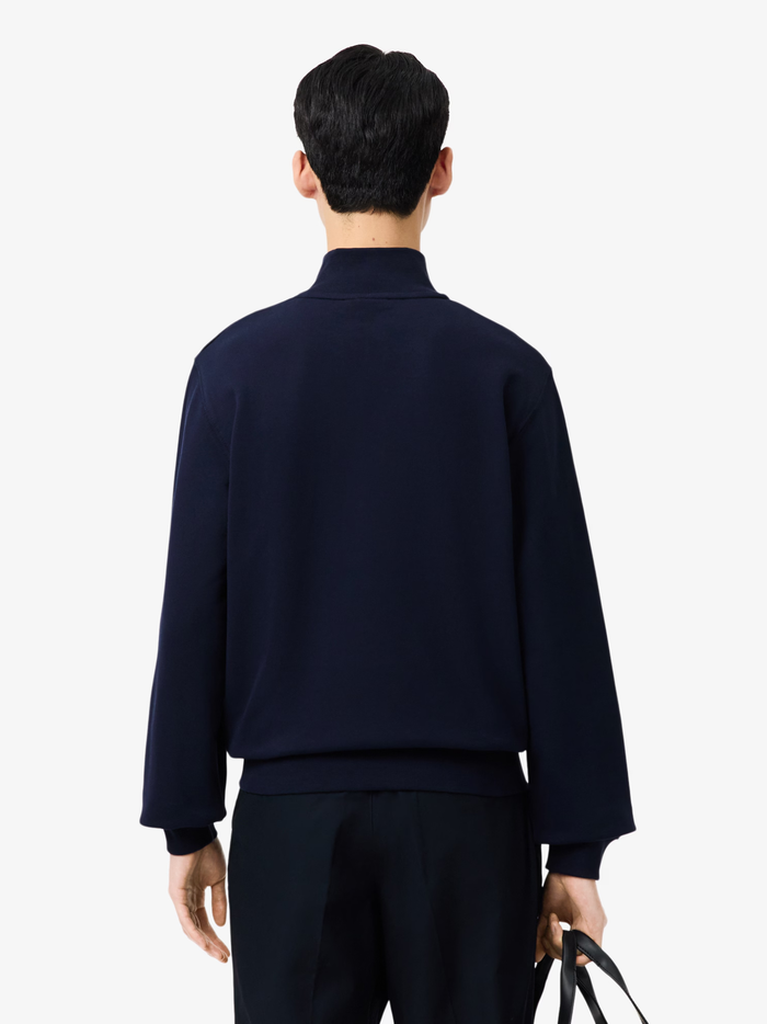 LACOSTE High Neck Zipped Fleece Sweatshirt Midnight Blue - MAISONDEFASHION.COM