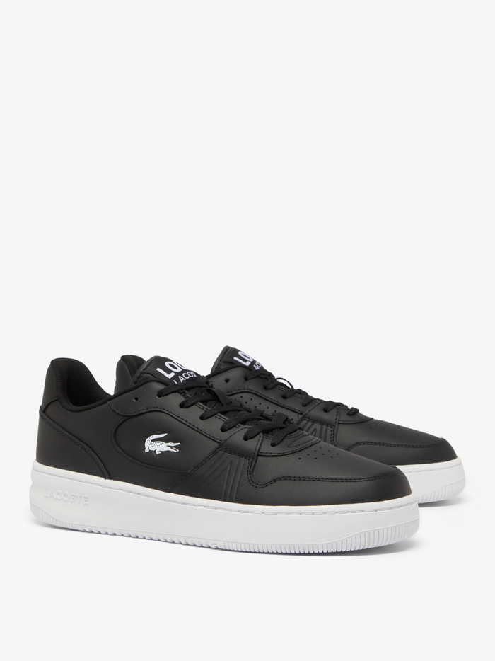 Black LACOSTE L001 Set leather trainers featuring embroidered green crocodile branding and white contrast sole
