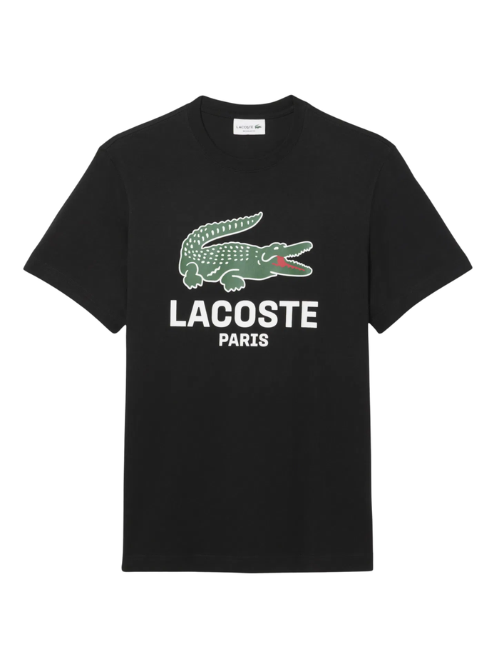 LACOSTE Large Croc Printed Cotton T-shirt Black - MAISONDEFASHION.COM