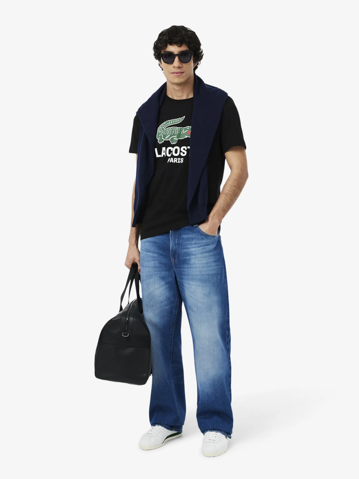 LACOSTE Large Croc Printed Cotton T-shirt Black - MAISONDEFASHION.COM