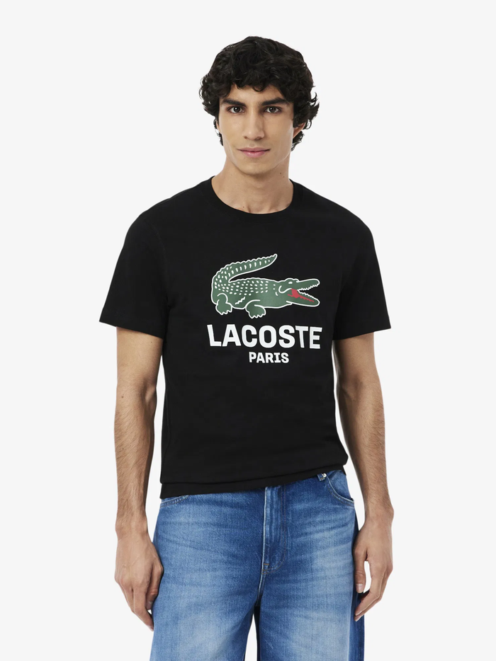 LACOSTE Large Croc Printed Cotton T-shirt Black - MAISONDEFASHION.COM
