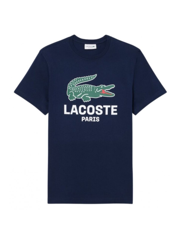 LACOSTE Large Croc Printed Cotton T-shirt Midnight Blue - MAISONDEFASHION.COM