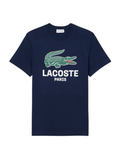 LACOSTE Large Croc Printed Cotton T-shirt Midnight Blue - MAISONDEFASHION.COM