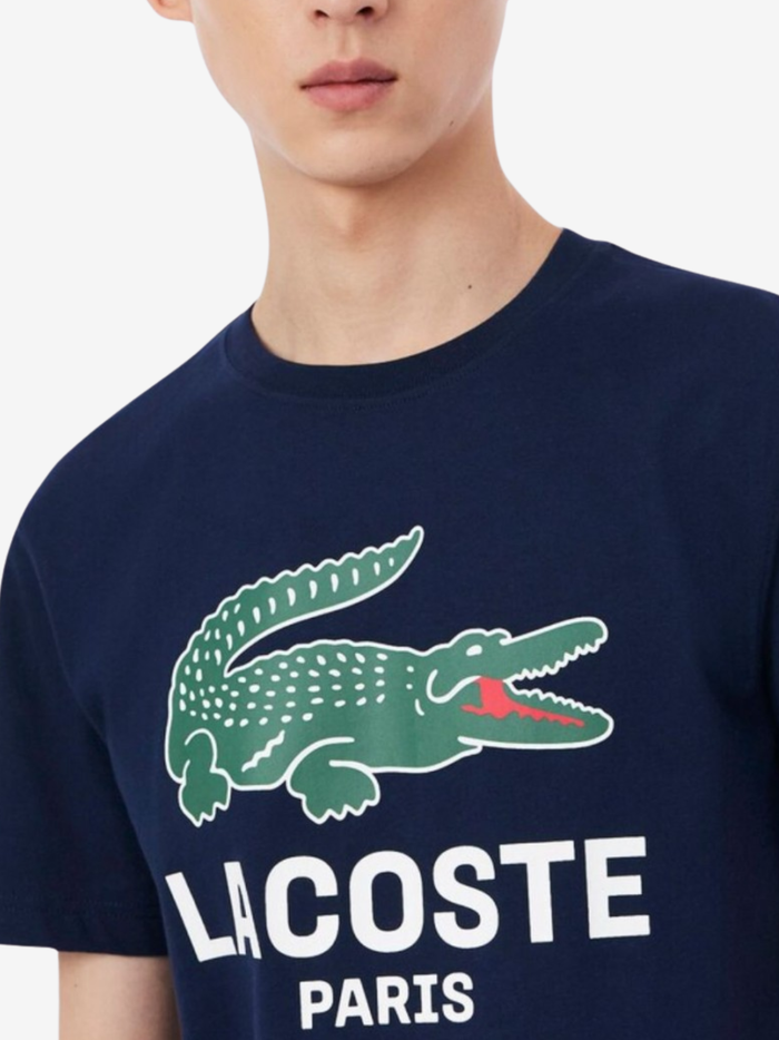 LACOSTE Large Croc Printed Cotton T-shirt Midnight Blue - MAISONDEFASHION.COM