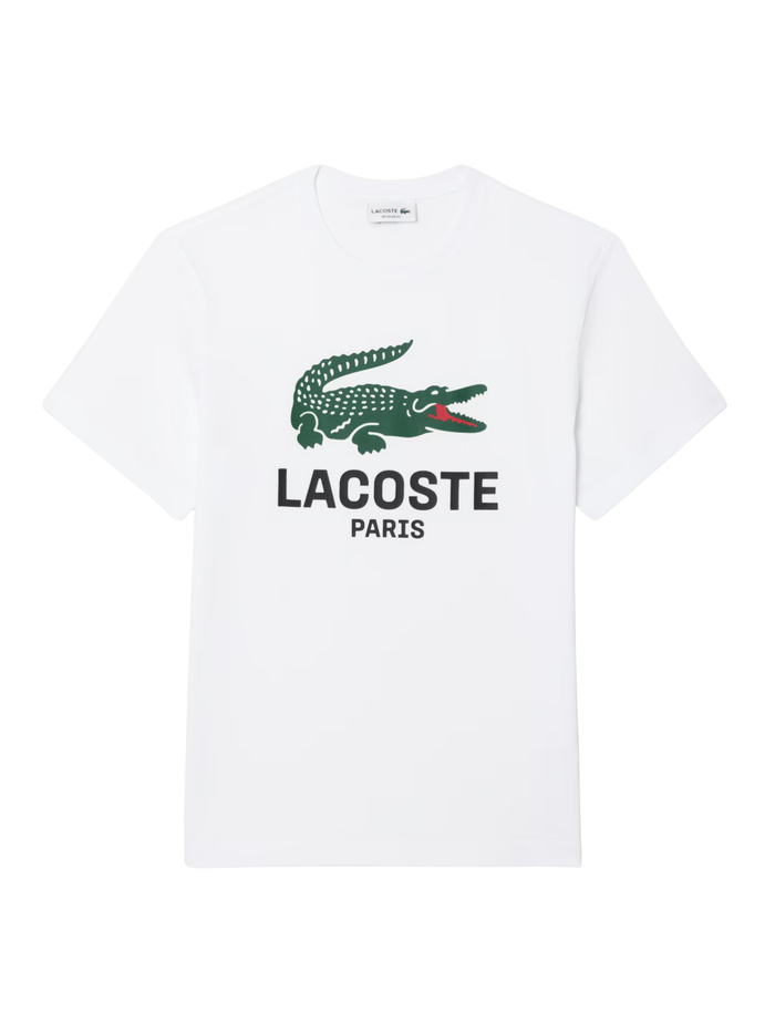 LACOSTE Large Croc Printed Cotton T-shirt White - MAISONDEFASHION.COM