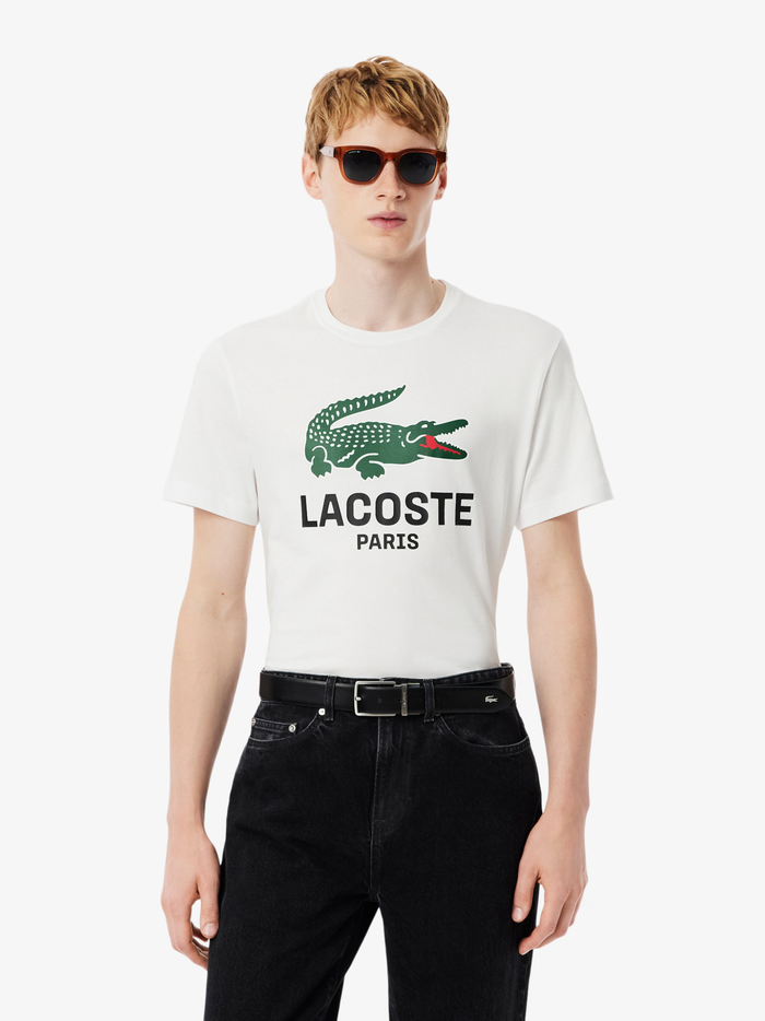 LACOSTE Large Croc Printed Cotton T-shirt White - MAISONDEFASHION.COM