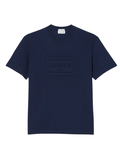 LACOSTE Large Embossed Branding Cotton T-Shirt Midnight Blue - MAISONDEFASHION.COM