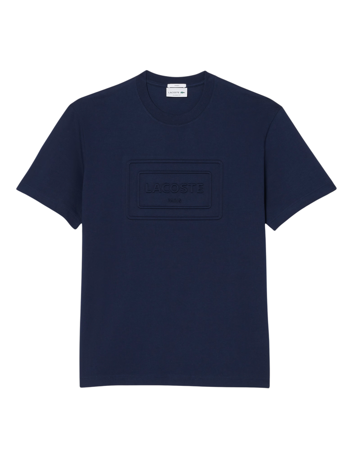 LACOSTE Large Embossed Branding Cotton T-Shirt Midnight Blue - MAISONDEFASHION.COM