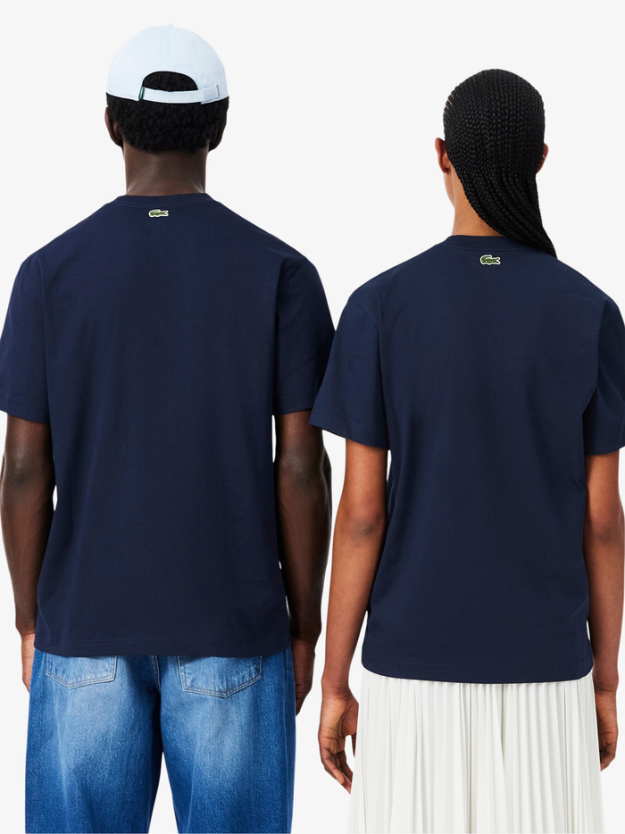 LACOSTE Large Embossed Branding Cotton T-Shirt Midnight Blue - MAISONDEFASHION.COM